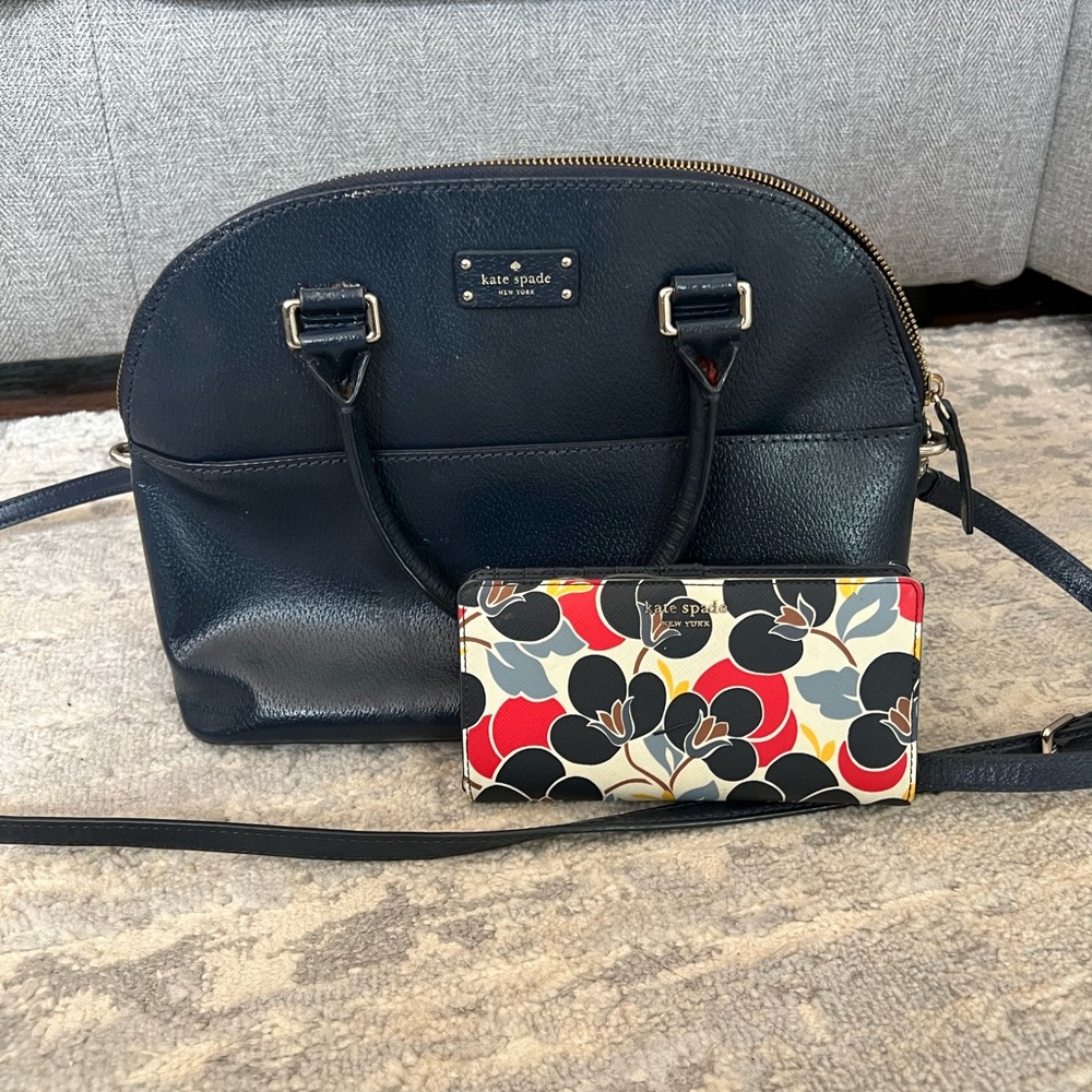 Kate Spade Navy Crossbody Bag with floral wallet included